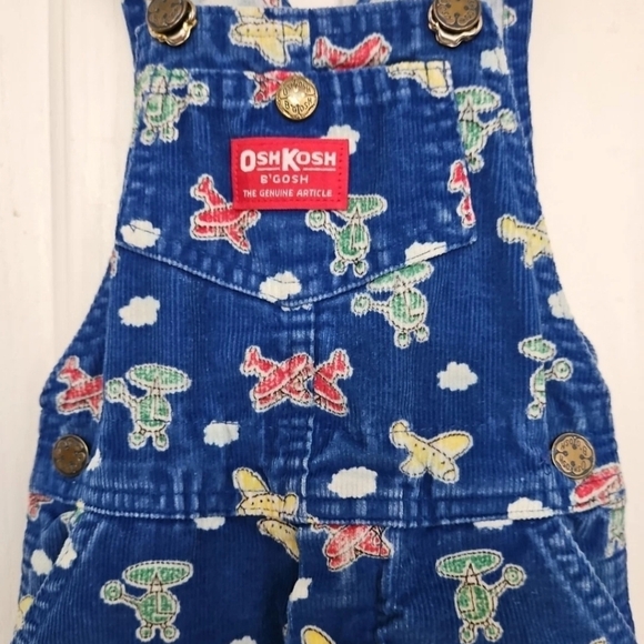 Vintage OshKosh B'gosh Blue Airplanes Flying Corduroy Overalls Made USA Sz 3T - Picture 12 of 12